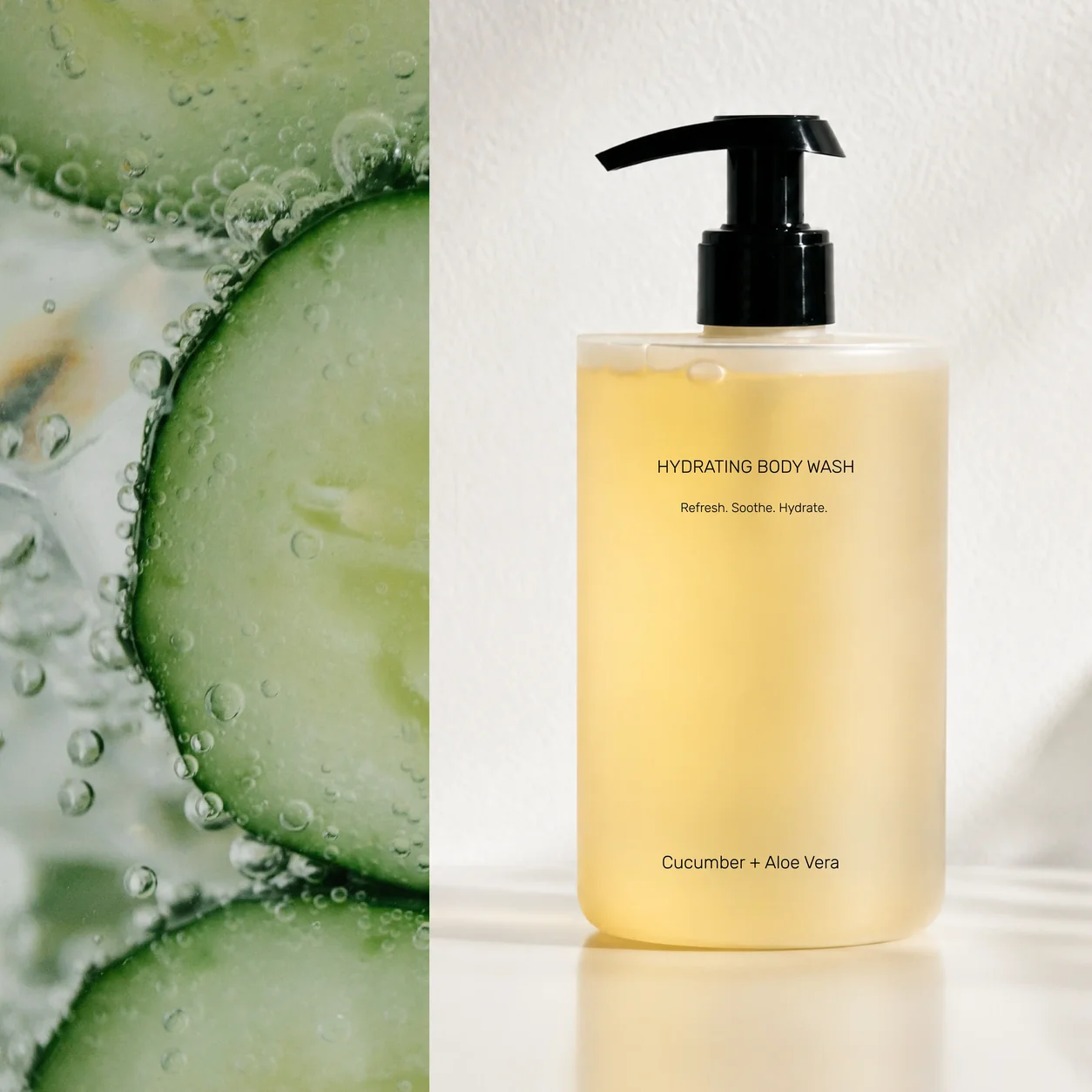 Gel corporal hidratante de pepino y aloe vera con su packaging dermocosmético